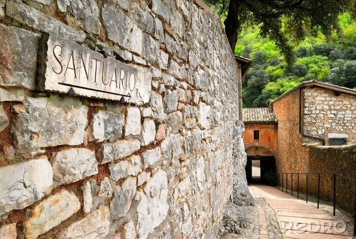 Sticker  Mur en pierre et panneau de signalisation