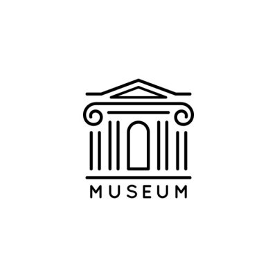 Sticker  Museum logo Is in a trendy minimal linear style. Vector icon of a Bank building with columns. Simple emblem