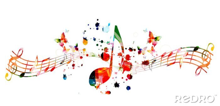 Sticker  Music background with colorful music notes vector illustration design. Artistic music festival poster, live concert events, party flyer, music notes signs and symbols