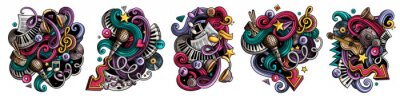 Sticker  Music cartoon vector doodle designs set