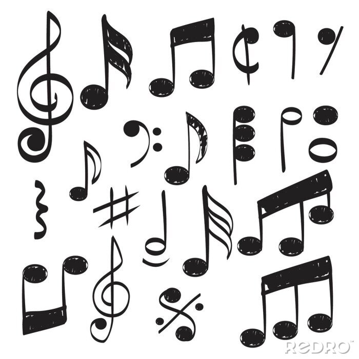 Sticker  Music note. Doodles sketch musical vector hand drawn pictures isolated. Illustration of musical note symbol, doodle sketch sound and music