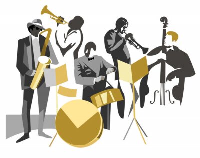 Sticker  Musiciens de jazz: saxophoniste, trompettiste, batteur, bassiste