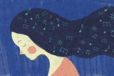 Sticker  musique de fille dans ses cheveux