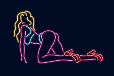 Sticker  Neon silhouette of girl. Vector illustration isolated on dark background