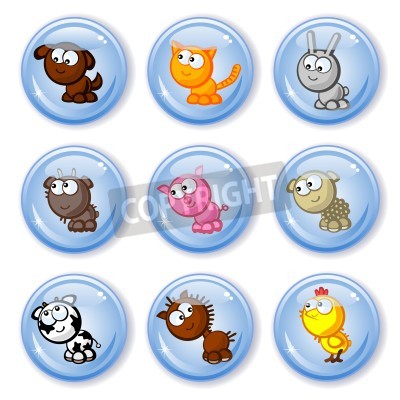 Sticker  Neuf pins bleus avec petits animaux