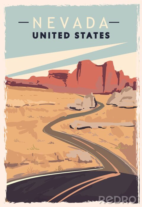 Sticker  Nevada retro poster. USA Nevada travel illustration. United States of America greeting card.