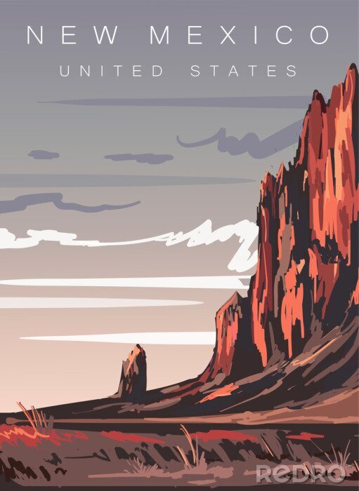 Sticker  New Mexico modern vector illustration. New Mexico desert landscape poster,United states.