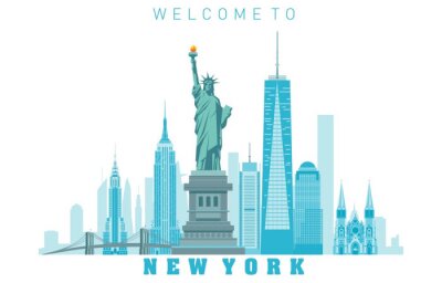 Sticker  New York City skyline in white background. Vector illustration