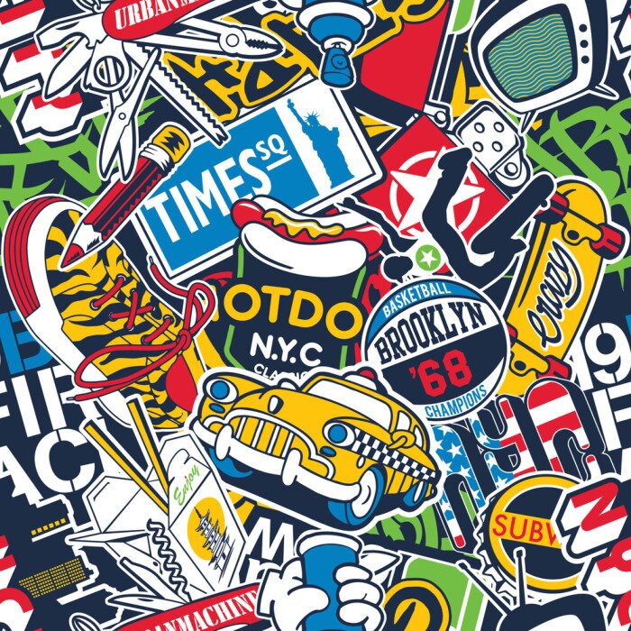 Sticker  New York City urban stickers patchwork abstract vector seamless pattern