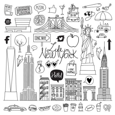 Sticker  New York. Set vector dessinés à la main