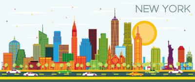 Sticker  New York USA City Skyline with Color Skyscrapers and Blue Sky. Vector Illustration. Business Travel and Tourism Concept with Modern Architecture. New York Cityscape with Landmarks.
