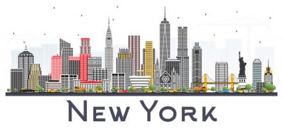 Sticker  New York Usa Skyline avec des gratte-ciel gris isolé sur fond blanc.