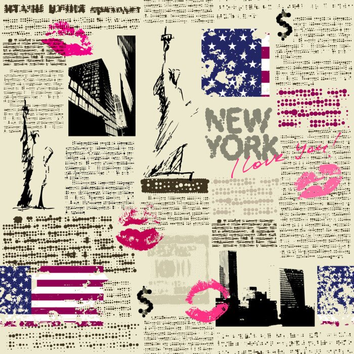 Sticker  Newspaper New York with the sketch statue of Liberty