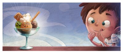 Sticker  niño con copa de helado