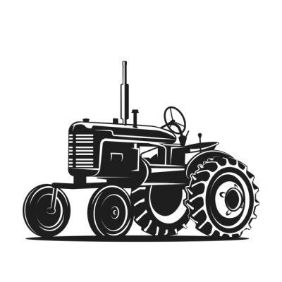 Sticker  Noir, vieux, tracteur, silhouette, blanc, fond