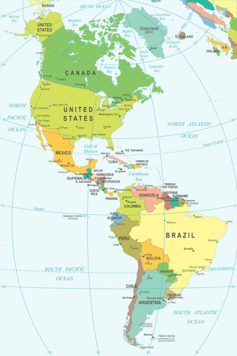 Sticker  North and South America map - highly detailed vector illustration.