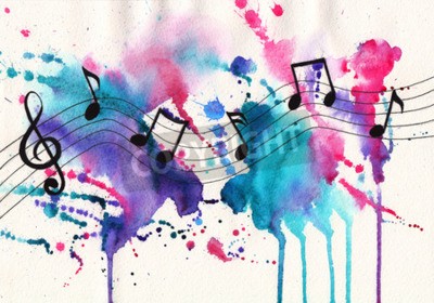 Sticker  Notes d'aquarelle. Musique, Symboles, résumé, aquarelle, texture, fond