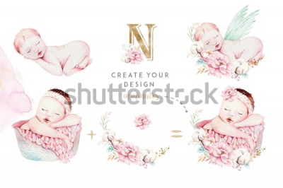Sticker  Nouveau-nés endormis parmi les fleurs roses