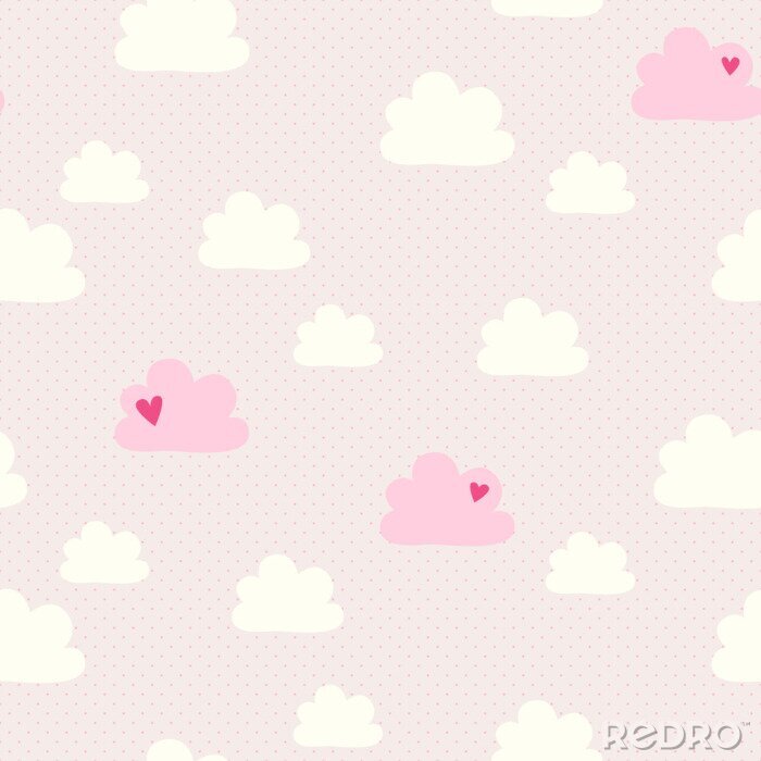 Sticker  Nuages blancs et roses sur un fond rose