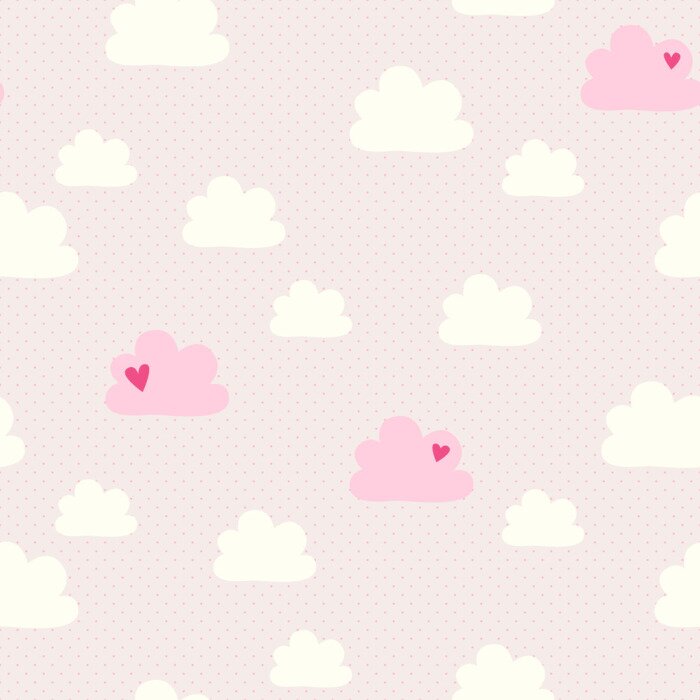 Sticker  Nuages blancs et roses sur un fond rose