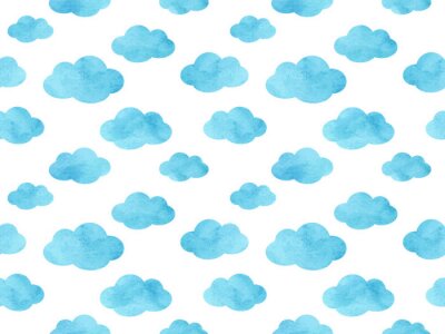 Sticker  Nuages bleus aquarellés sur fond blanc