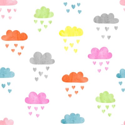 Papier peint à motif  Nuages colorés avec des cœurs