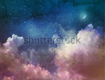Sticker  Nuages colorés et ciel nocturne avec lune