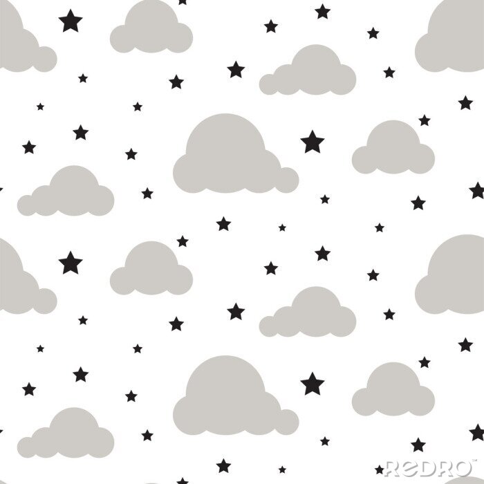 Sticker  Nuages gris et étoiles noires