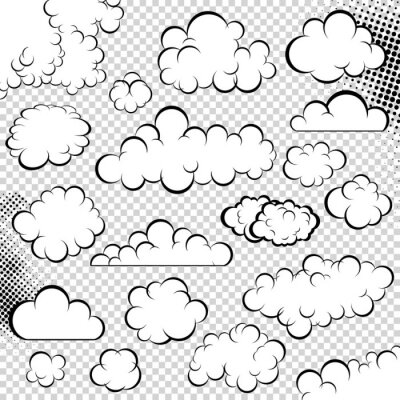 Sticker  Nuages style dessin animé en noir et blanc