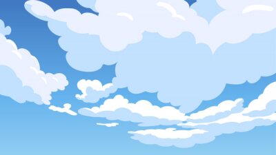 Sticker  Nuages version dessin animé sur un ciel bleu