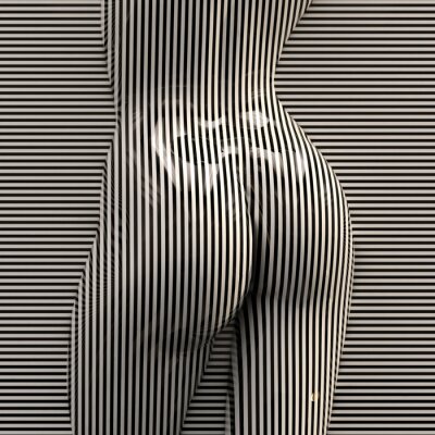 Sticker  oeuvre nue 3d avec des rayures noires et blanches