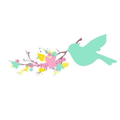 Sticker  Oiseau avec des fleurs dans son bec