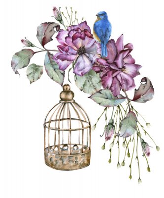 Sticker  Oiseau bleu shabby chic