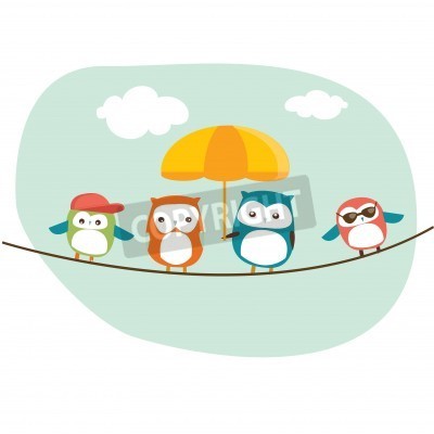 Sticker  Oiseaux colorés assis sur une corde