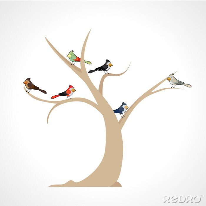 Sticker  oiseaux colorés dans un arbre