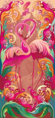 Sticker  Oiseaux colorés dans un style ornemental