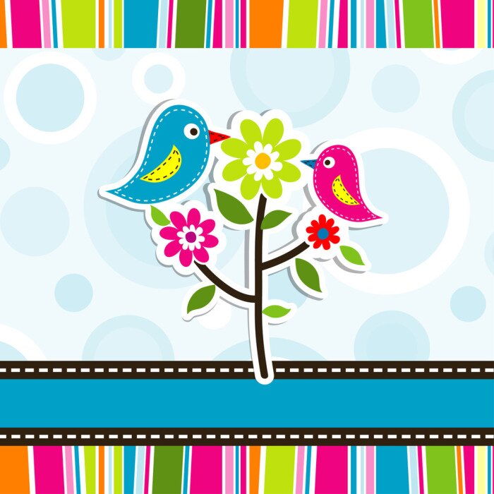 Sticker  Oiseaux colorés sur une fleur