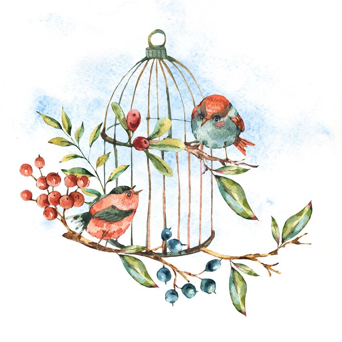 Sticker  Oiseaux d'automne sur la branche