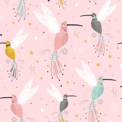 Oiseaux de paradis sur fond rose