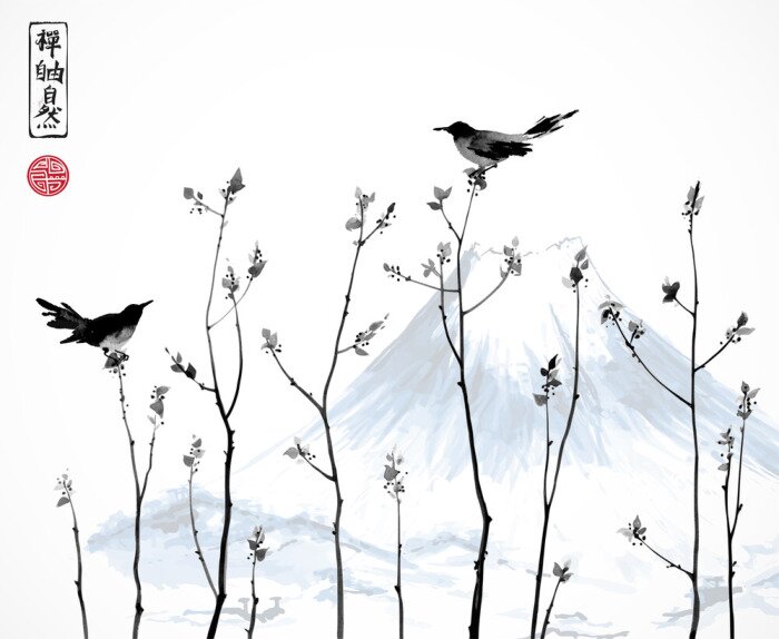 Sticker  Oiseaux noirs sur les arbres