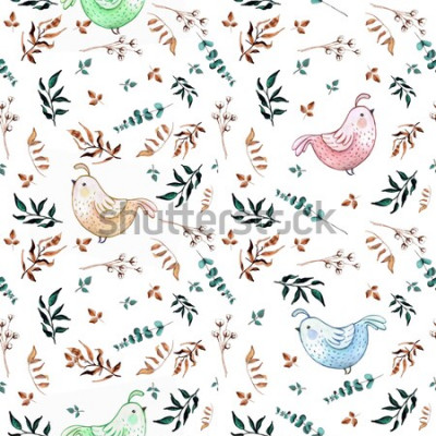 Sticker  Oiseaux parmi les brindilles sur fond blanc