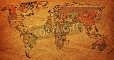 Sticker  old political map of world with country flags