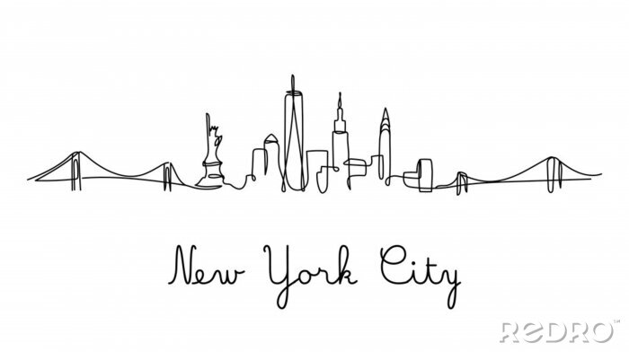 Sticker  One line style New York City skyline. Simple modern minimaistic style vector.