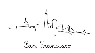 Sticker  One line style san francisco city skyline. Simple modern minimaistic style vector.