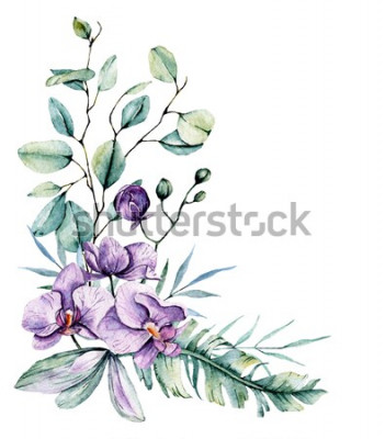 Sticker  Orchidée sur aquarelle pastel