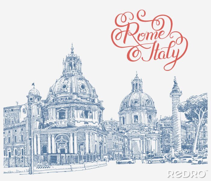Sticker  Original, numérique, dessin, Rome, Italie, Cityscape, lettrage
