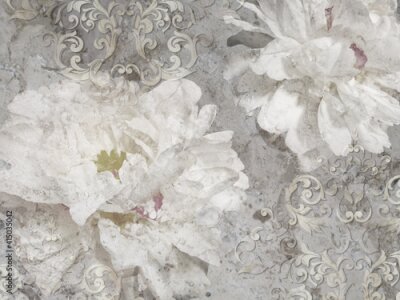 Ornement floral blanc sur béton