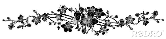 Sticker  Ornement rectangulaire de fleurs noires et blanches