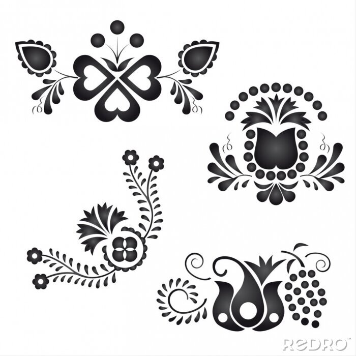 Sticker  Ornements traditionnels folkloriques isolé sur fond blanc