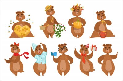 Sticker  Ours brun différentes activités ensemble d'autocollants de caractère Girly